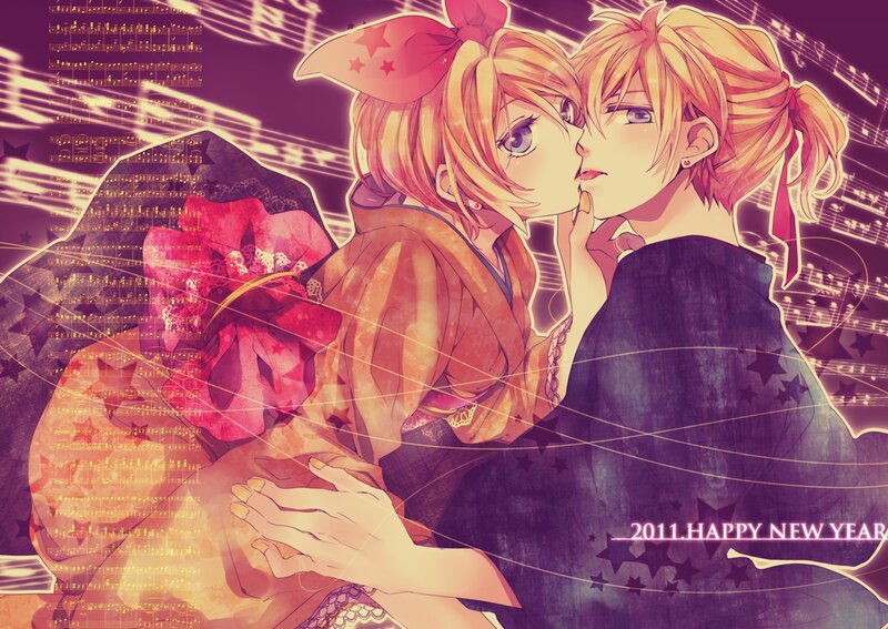 Anime couple kissing with music