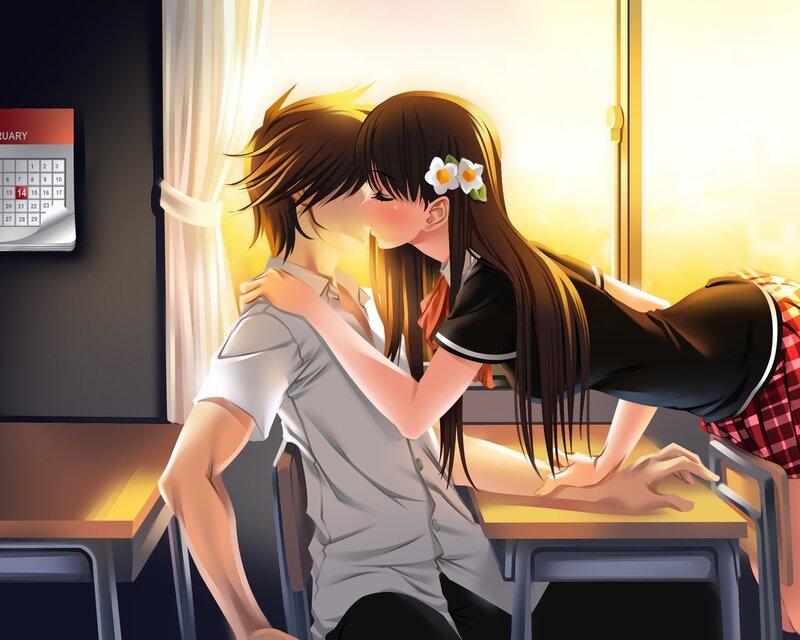 Anime Couple Kissing — Yellow, Romantic, Afternoon, Calendar