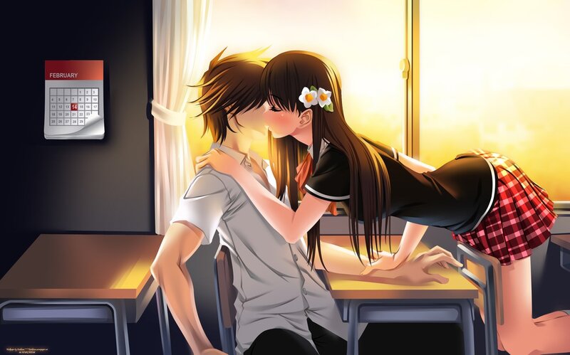 Anime Couple Kissing — Yellow, Romantic