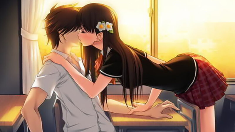Anime Couple Kissing — Yellow