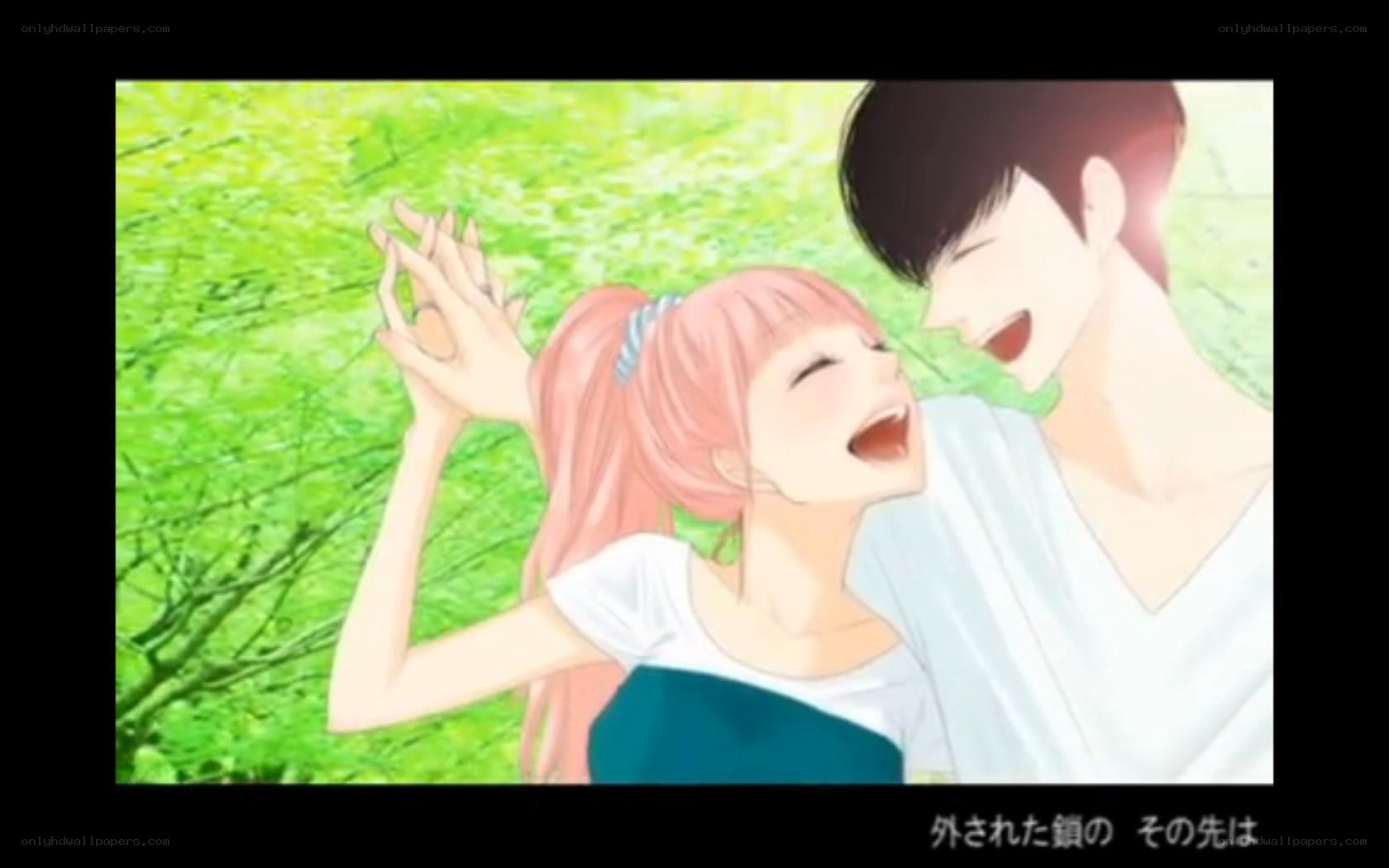 anime couple laughing together