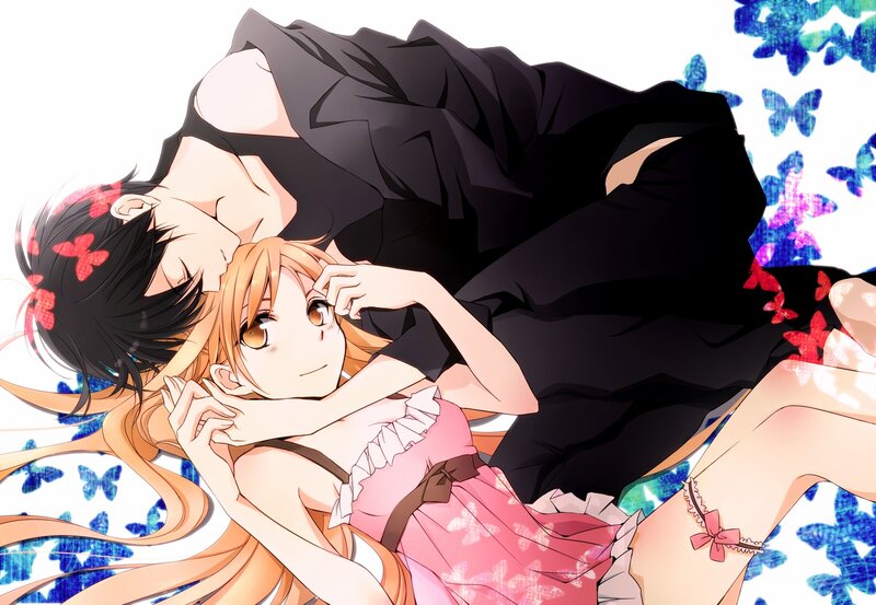 Anime Couple Lying Down — White