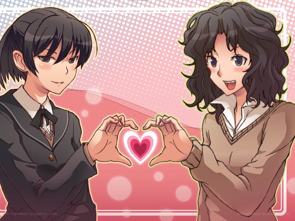 anime couple making heart shape