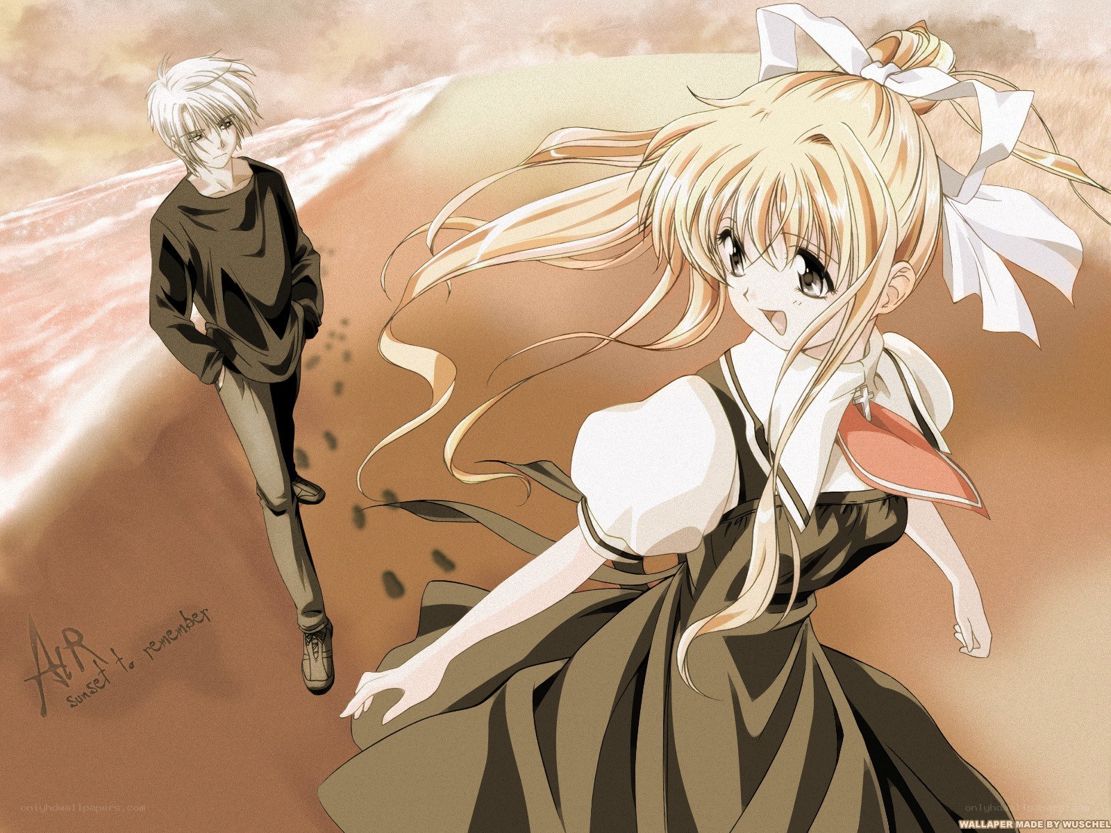 Anime couple on a beach