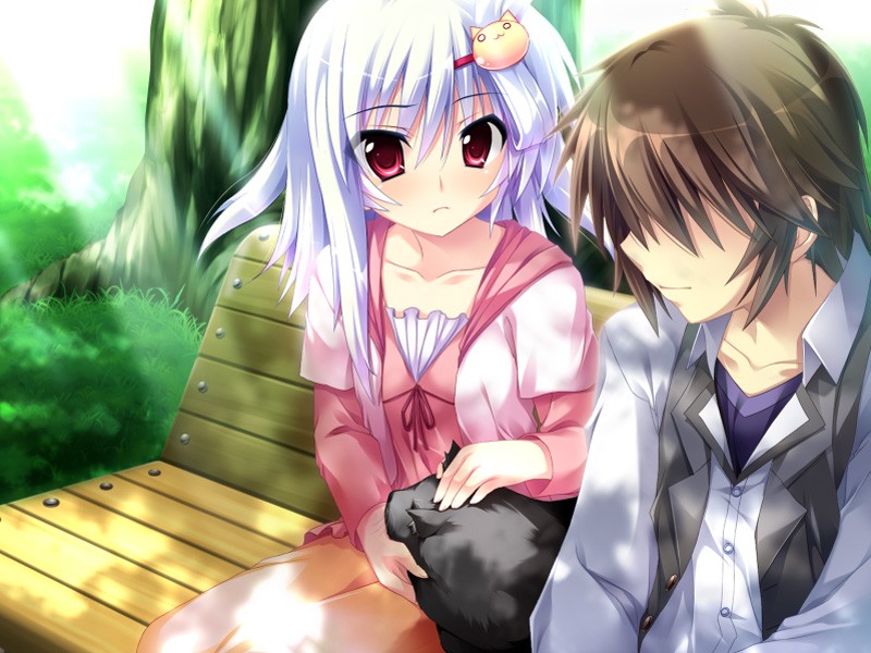 Anime couple on a bench