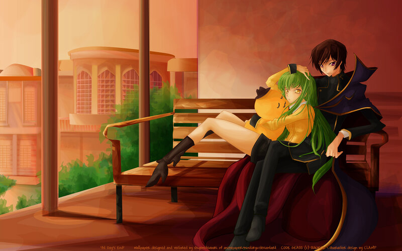 Anime couple on a bench