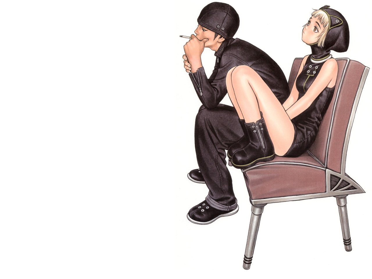 Anime couple on a bench