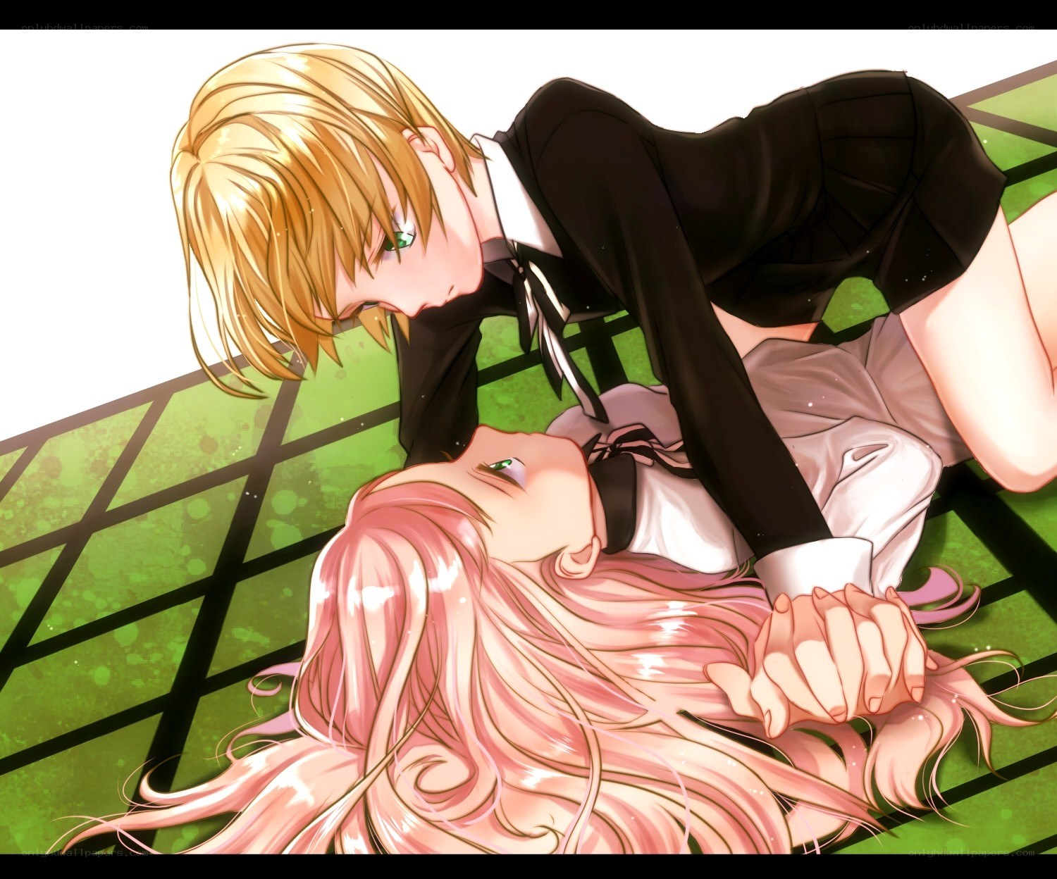 Anime couple on a bench