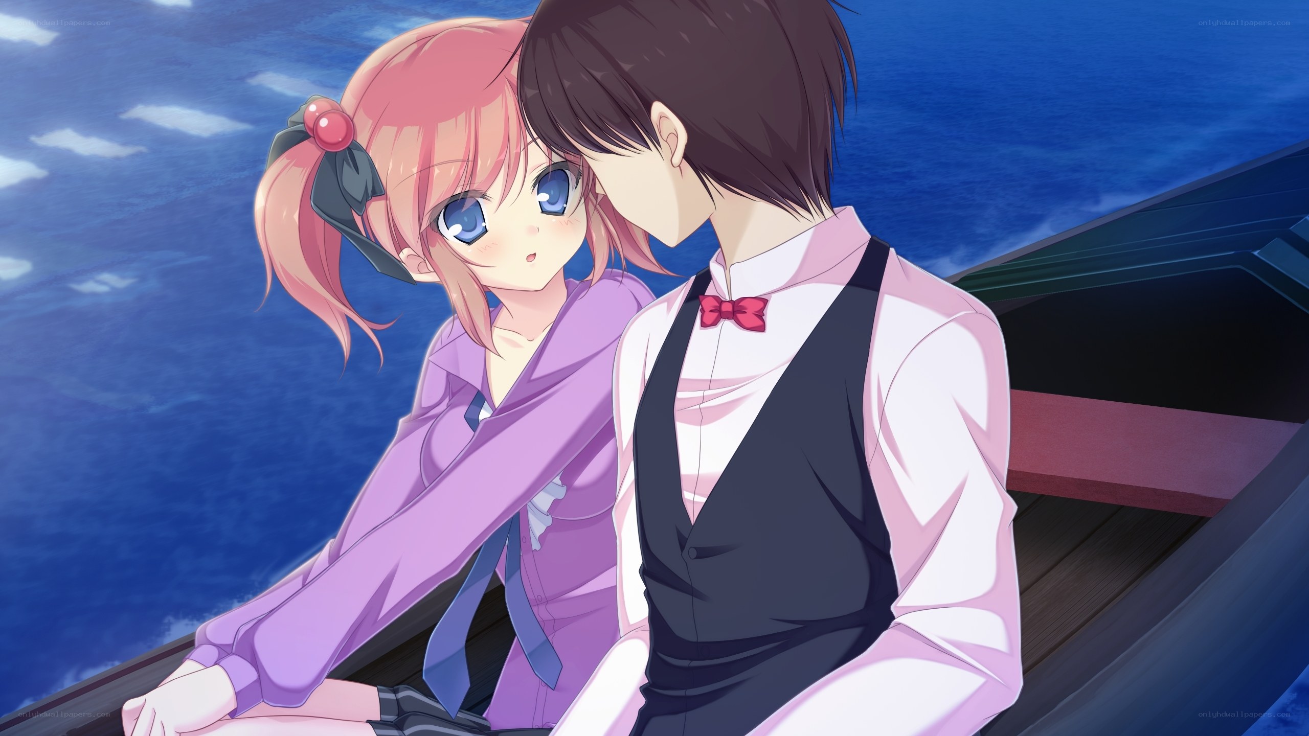 anime couple on a boat