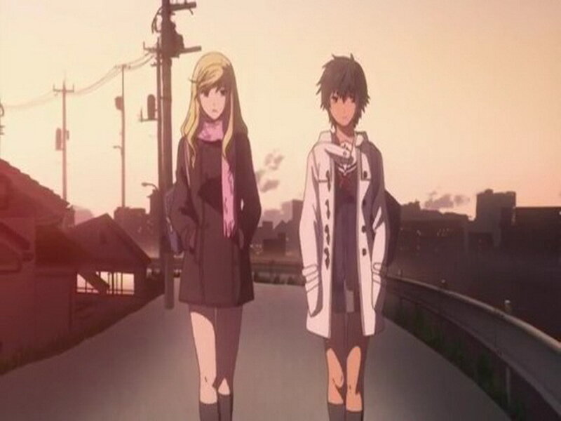 anime couple on a bridge