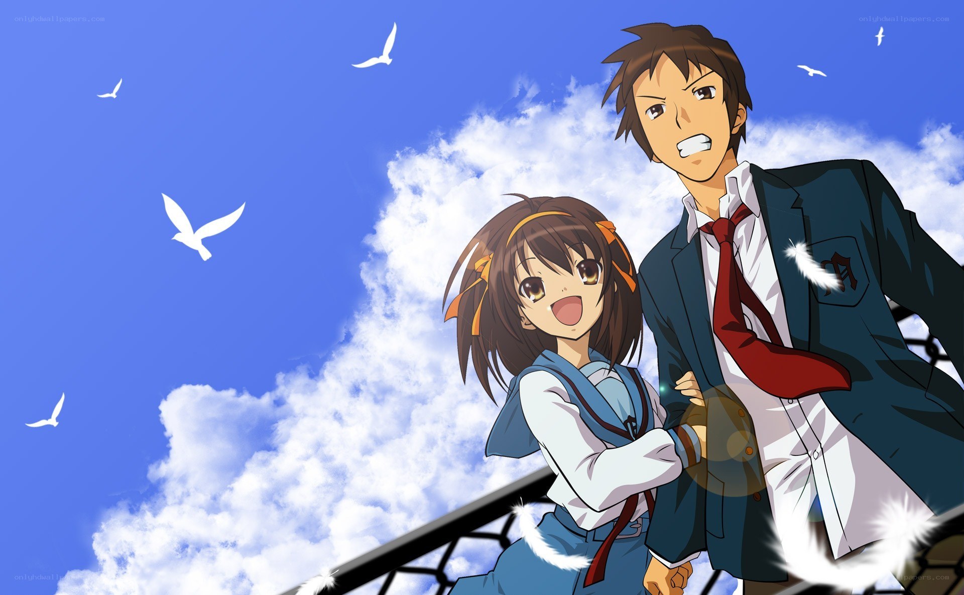 anime couple on a bridge
