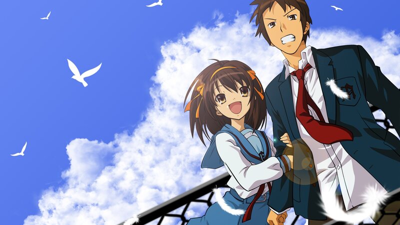 anime couple on a bridge
