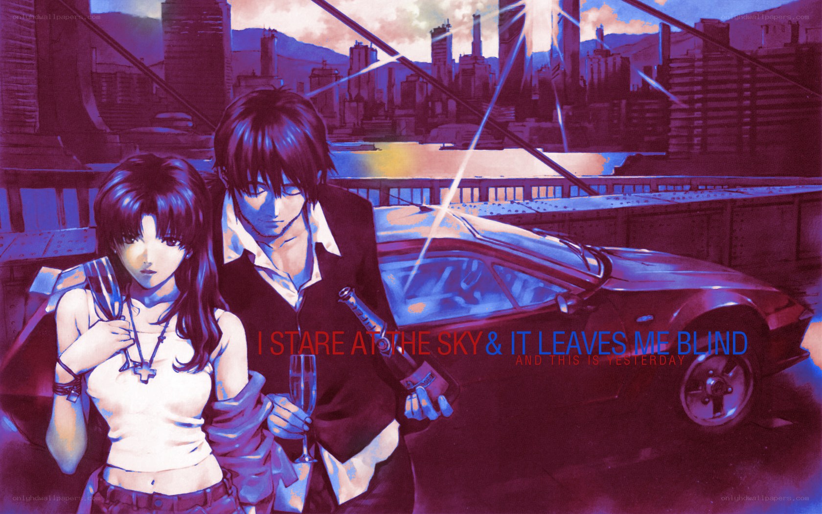 anime couple on a bridge