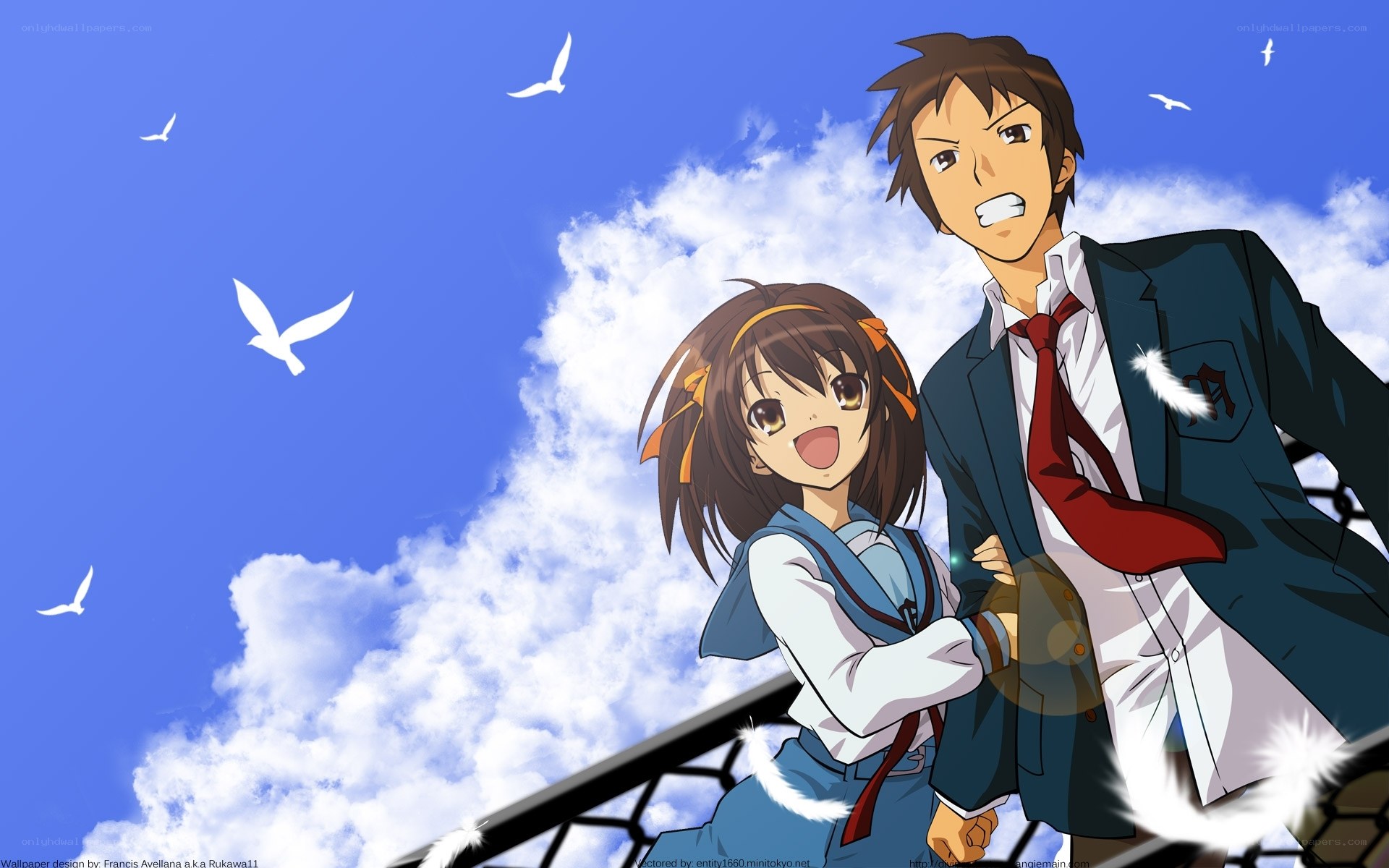 Anime couple on a bridge