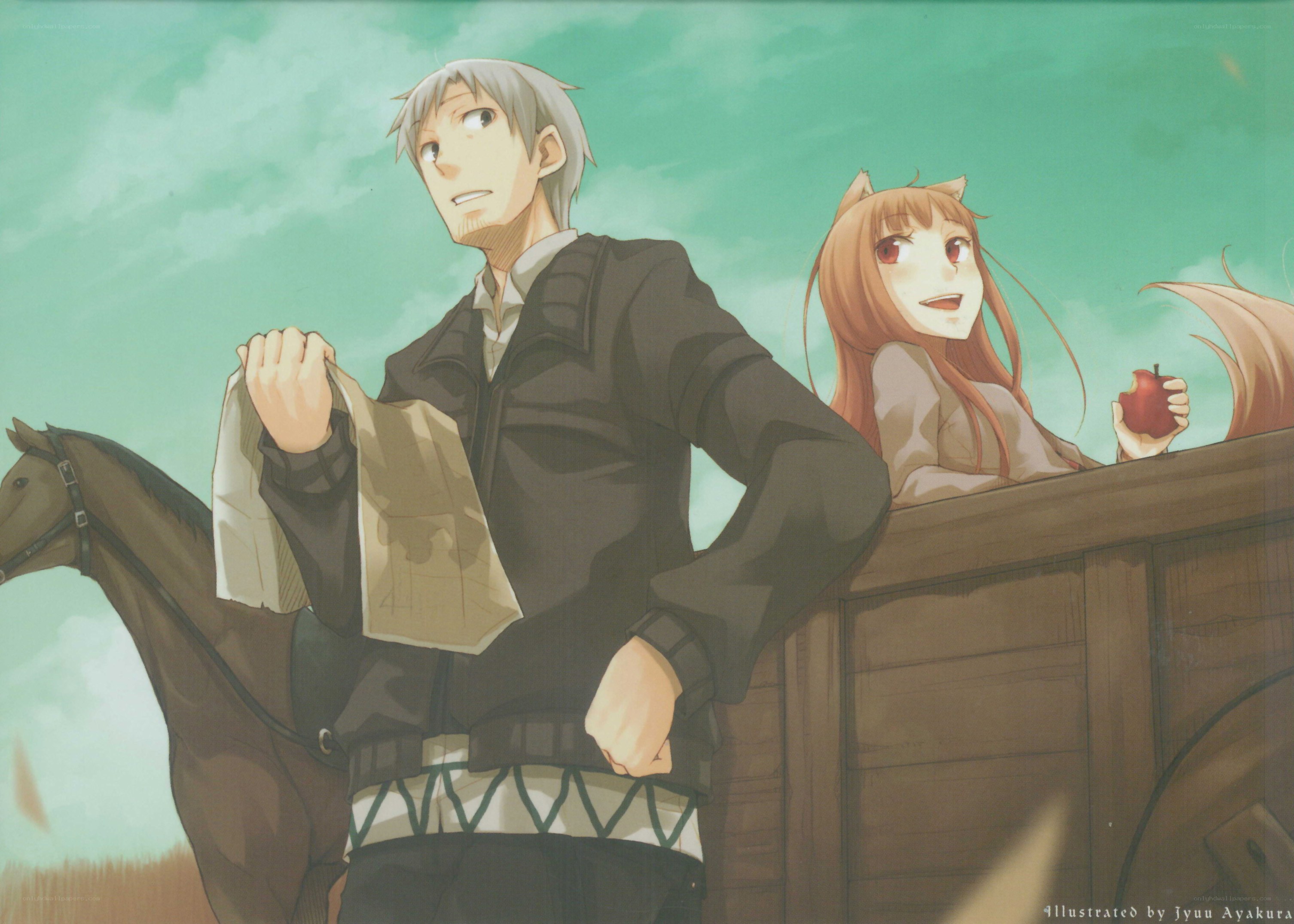 Anime couple on a carriage