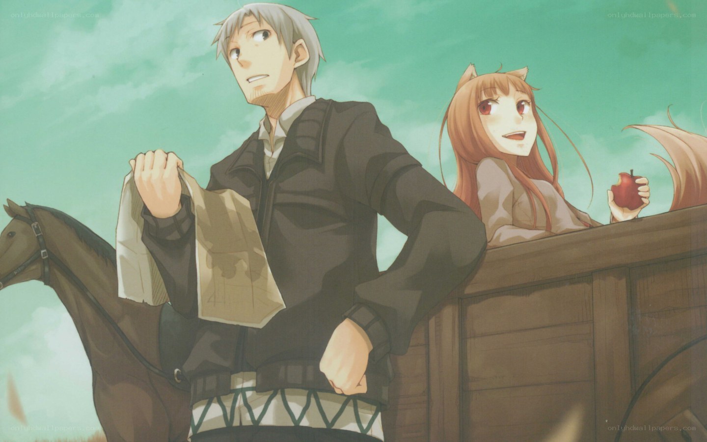Anime couple on a carriage