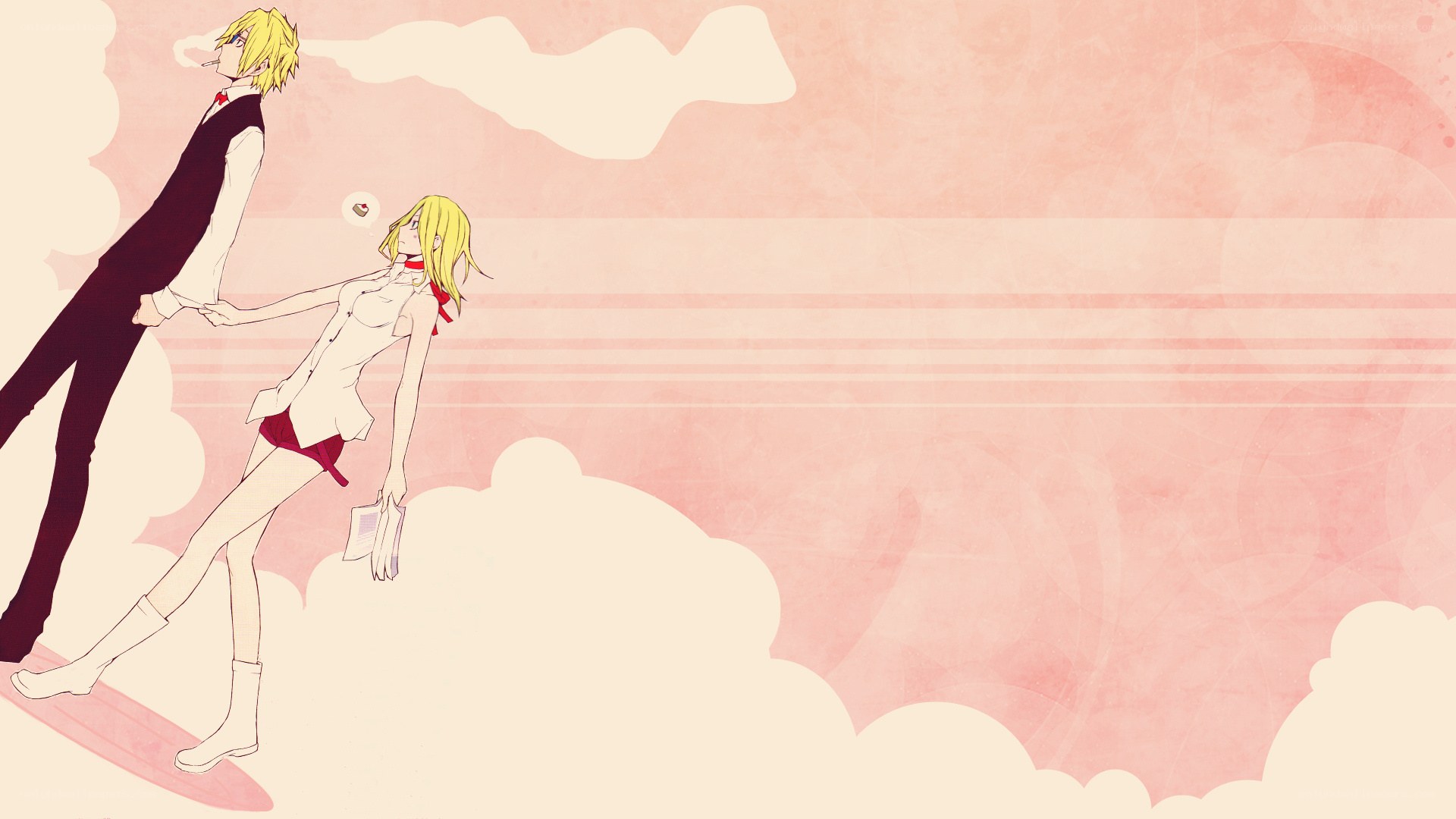 anime couple on a cloud