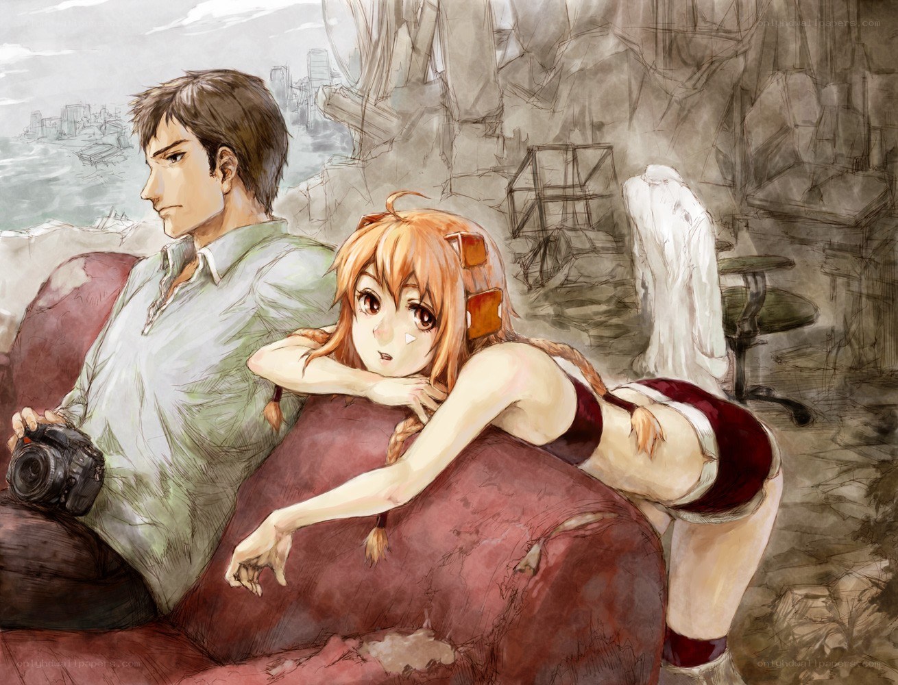 Anime couple on a couch