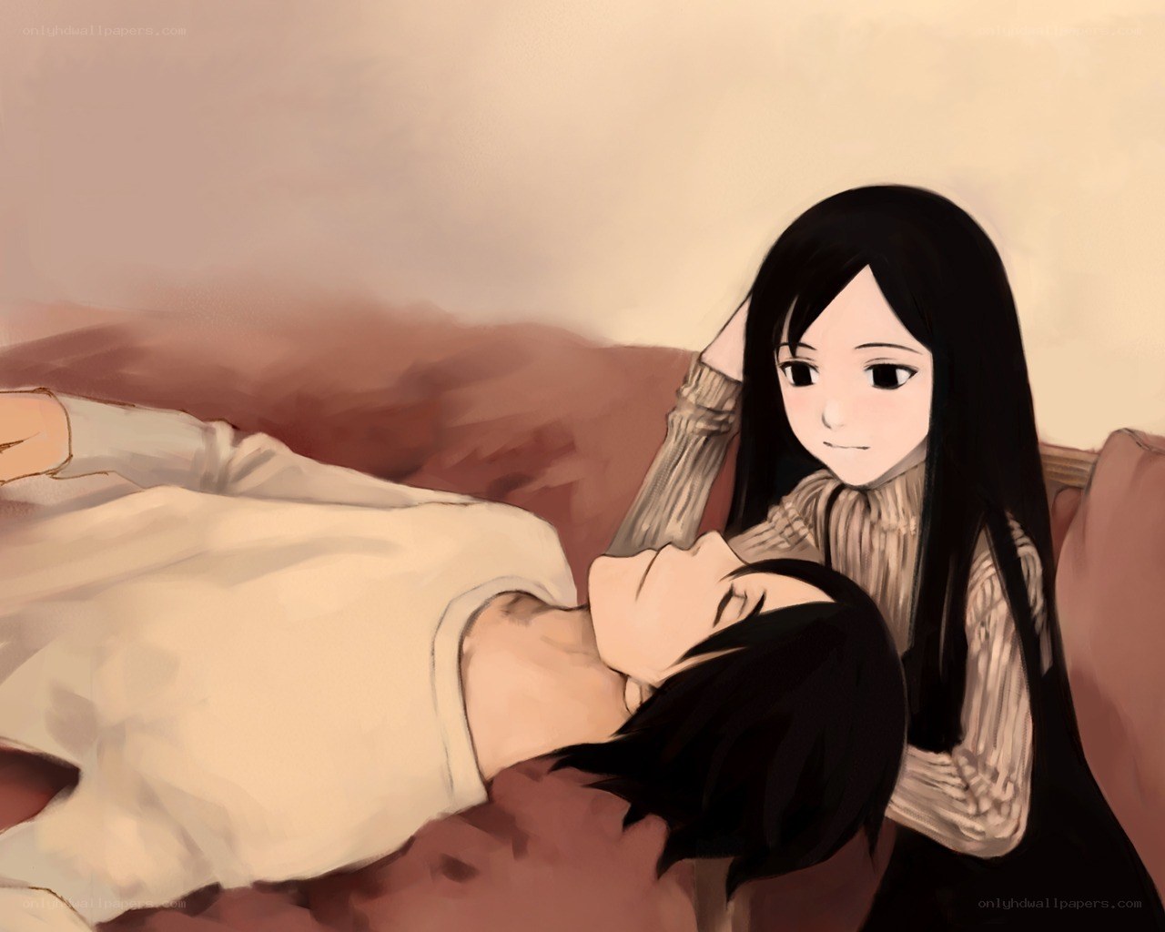 Anime couple on a couch
