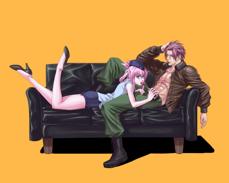 Anime couple on a couch