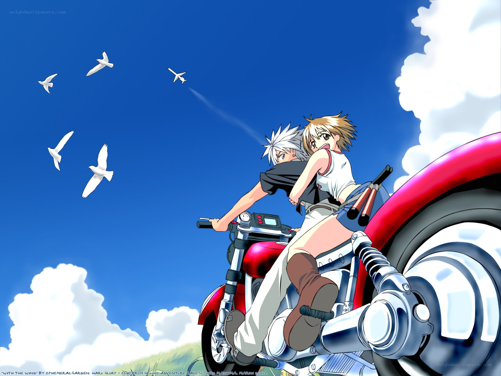 Anime couple on a motorcycle