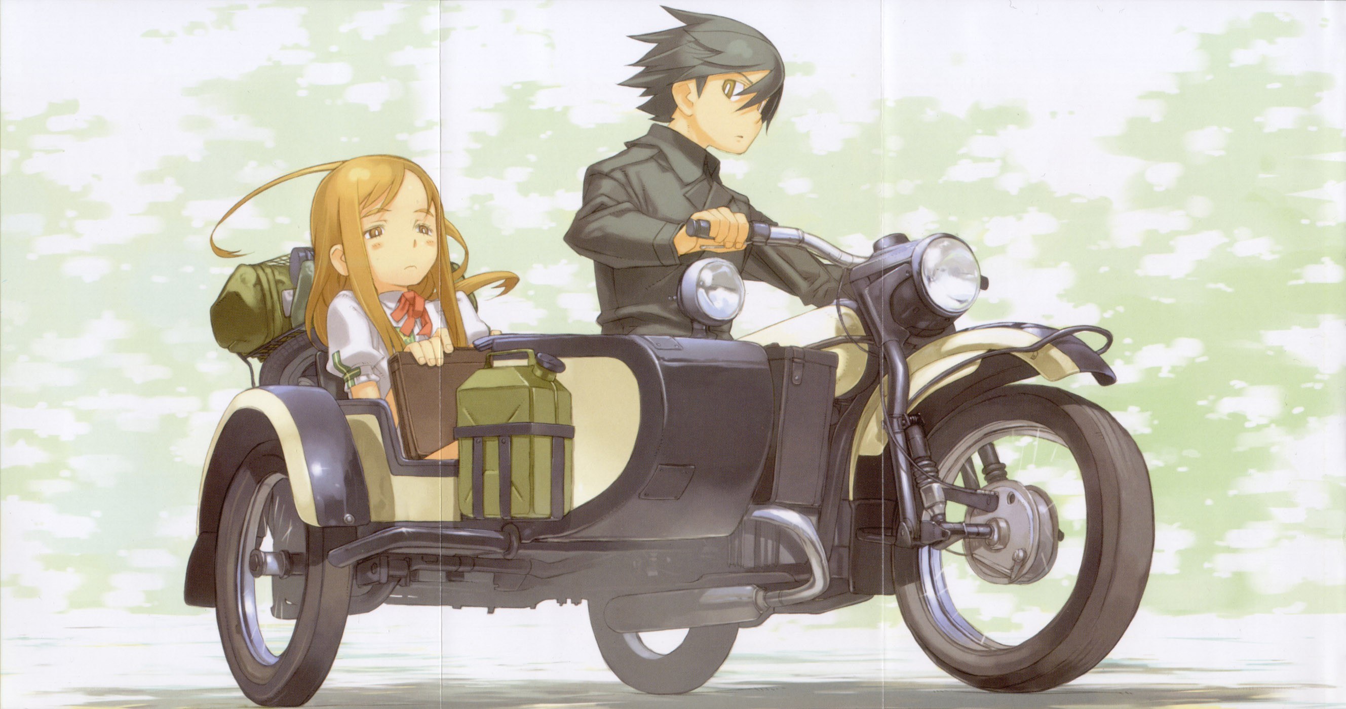 Anime couple on a motorcycle
