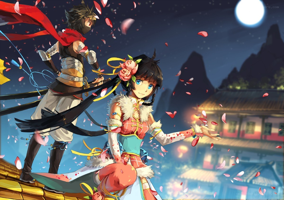 Anime couple on a rooftop