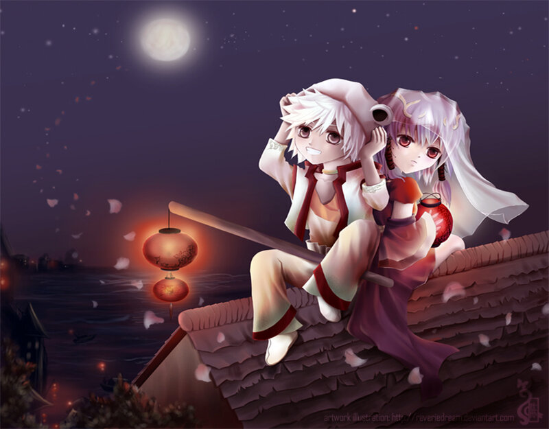 Anime couple on a rooftop
