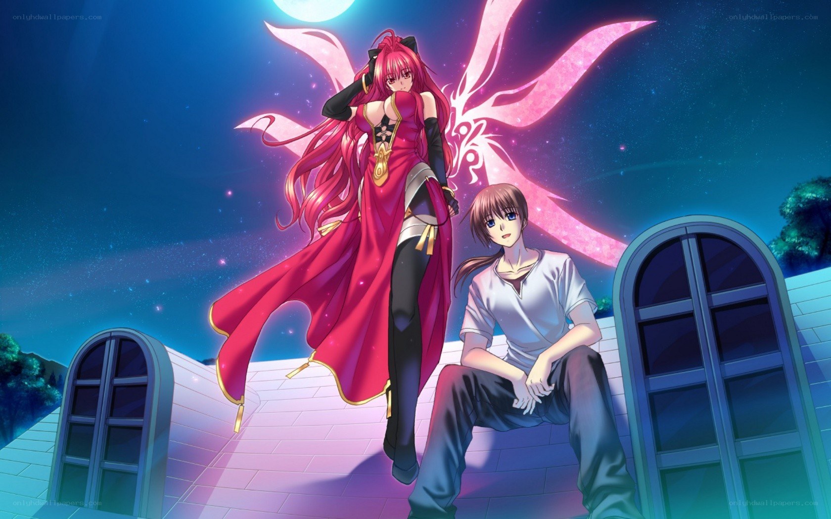 Anime couple on a rooftop