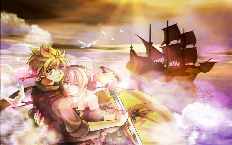 anime couple on a ship