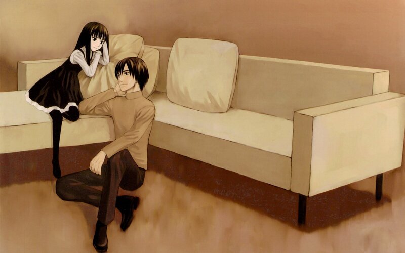 Anime couple on a sofa