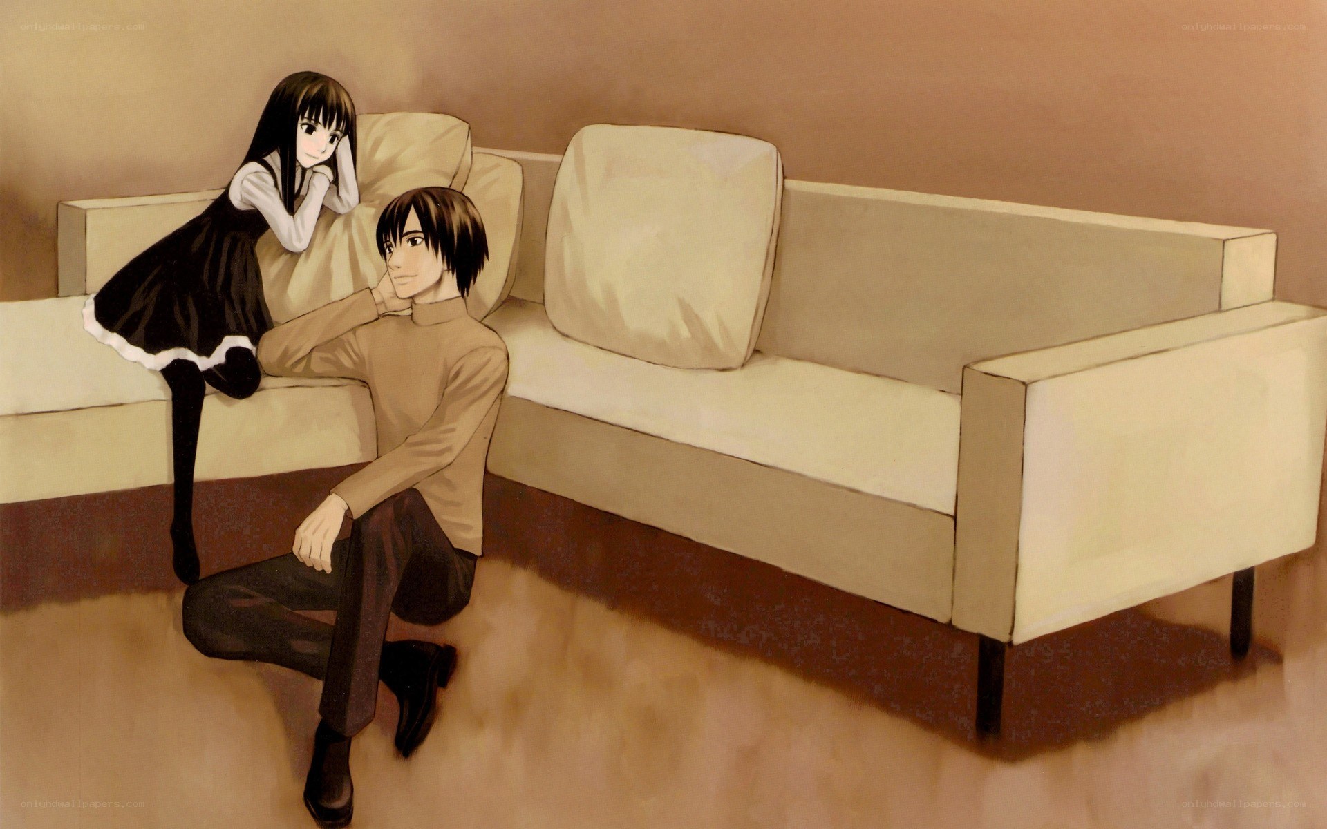 Anime couple on a sofa