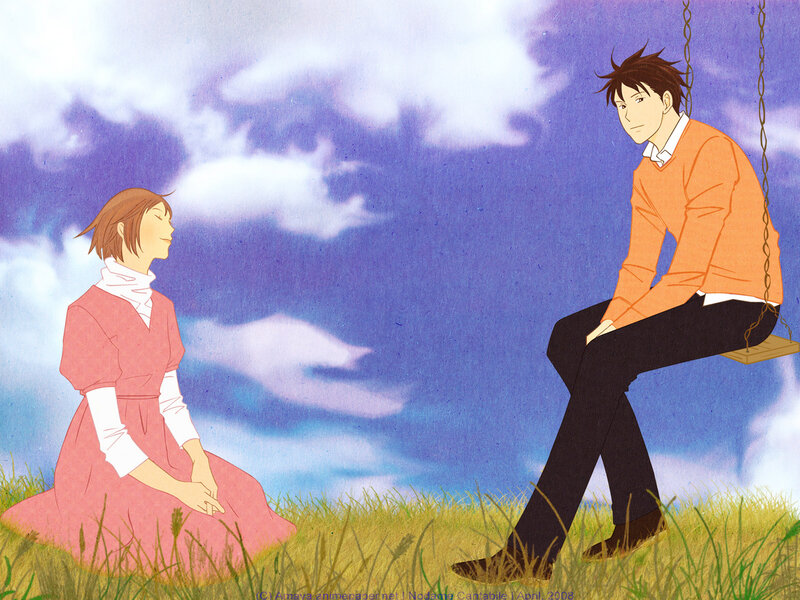 Anime couple on a swing