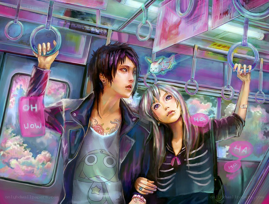 Anime couple on a train