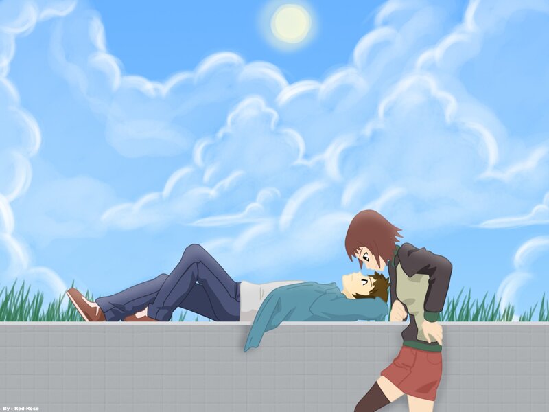 Anime couple on a wall