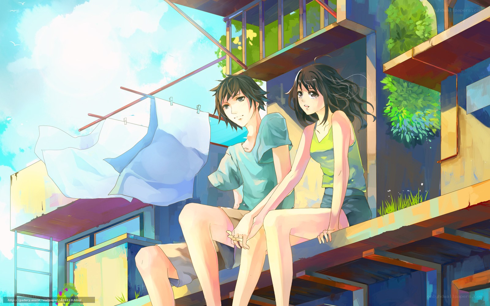 Anime couple on balcony
