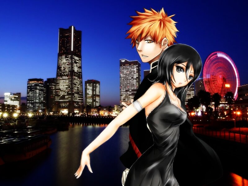Anime Couple on Balcony — Black