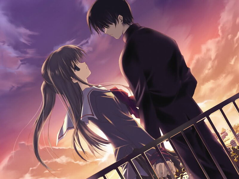 Anime Couple on Balcony — Purple