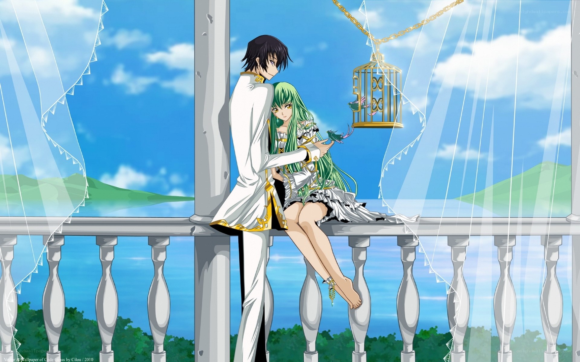 Anime couple on balcony