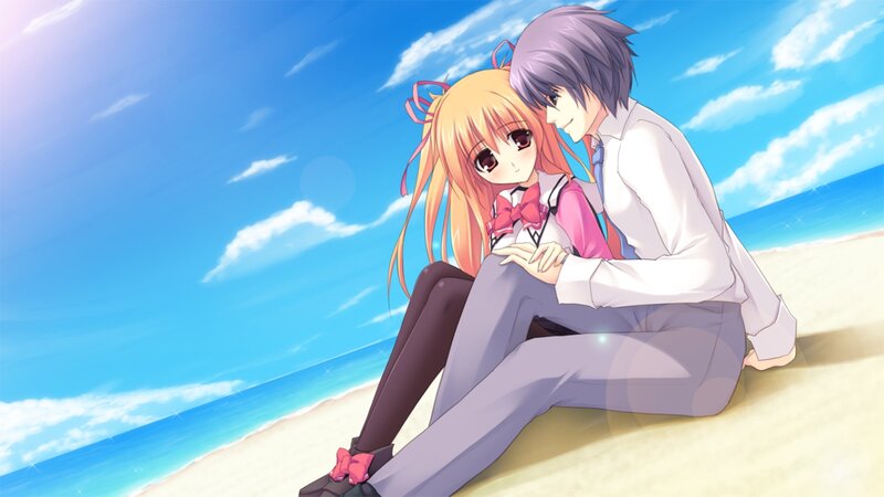 Anime Couple on Beach — Blue, Serene