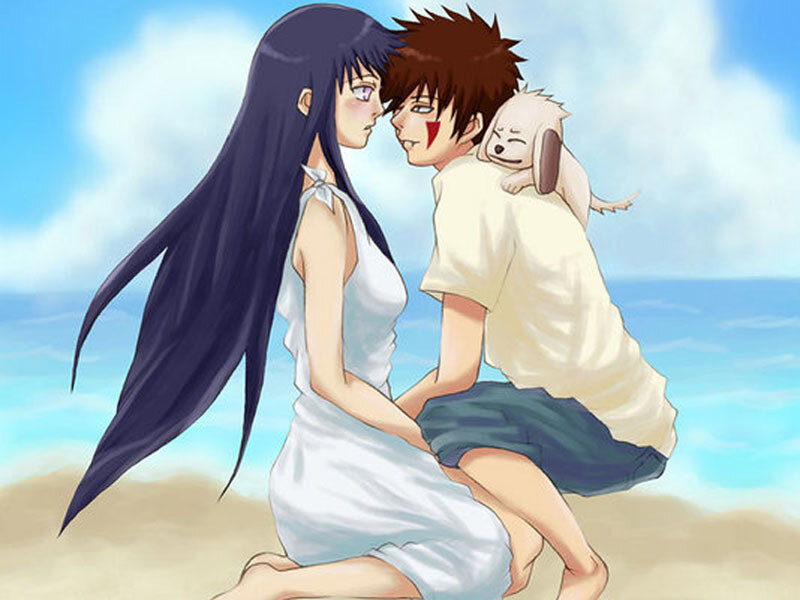 Anime Couple on Beach — Blue