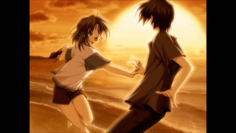 Anime Couple on Beach — Orange, Dramatic