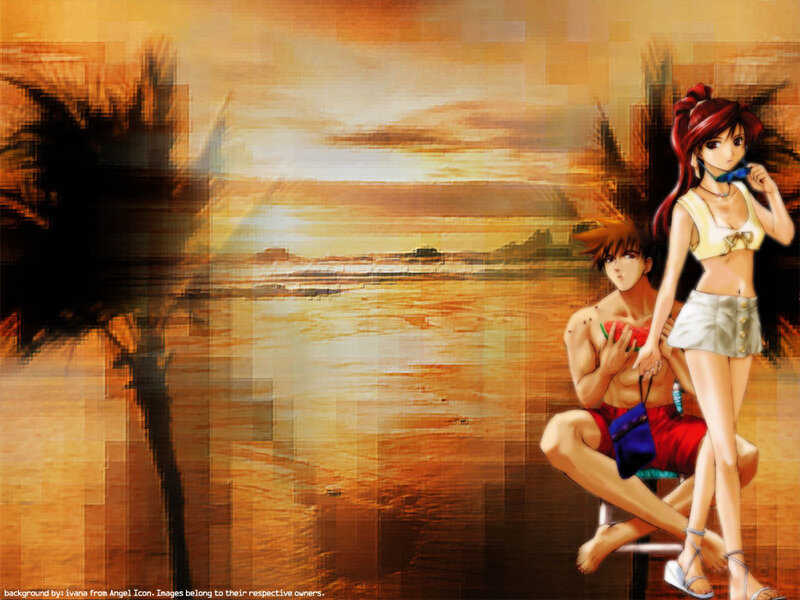 Anime Couple on Beach — Orange