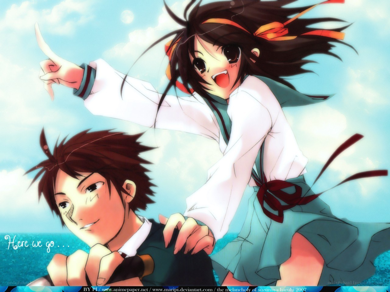anime couple on beach