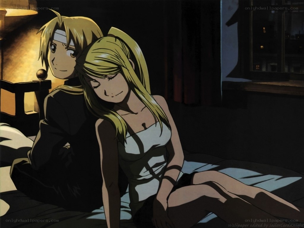 anime couple on bed