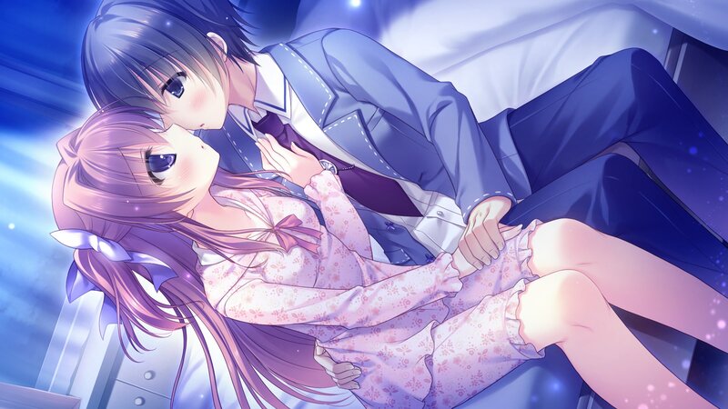 Anime Couple on Bed — Blue, Romantic
