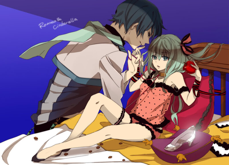 Anime Couple on Bed — Blue