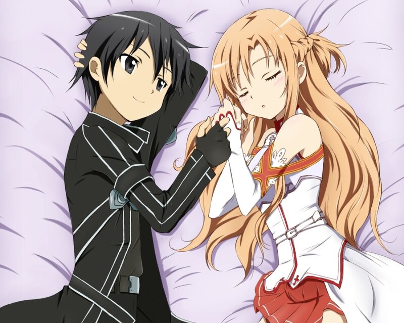 Anime Couple on Bed — Purple, Peaceful