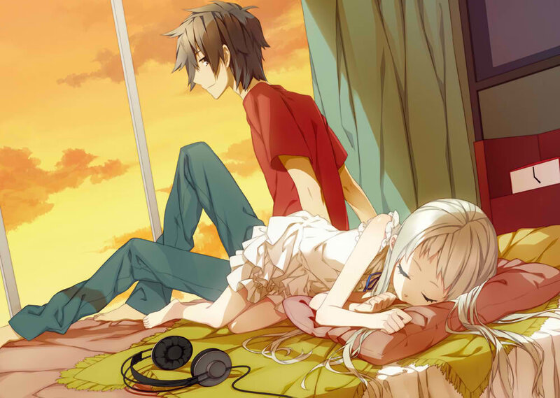 Anime Couple on Bed — Yellow