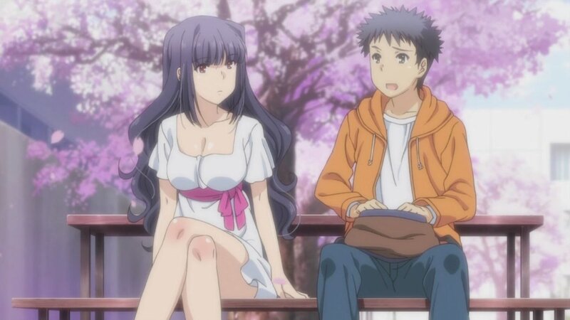 Anime couple on bench
